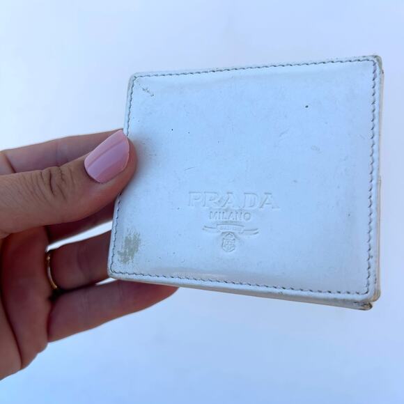 Vintage Prada Authentic Designer White Coin Pouch Leather Logo - Picture 2 of 8
